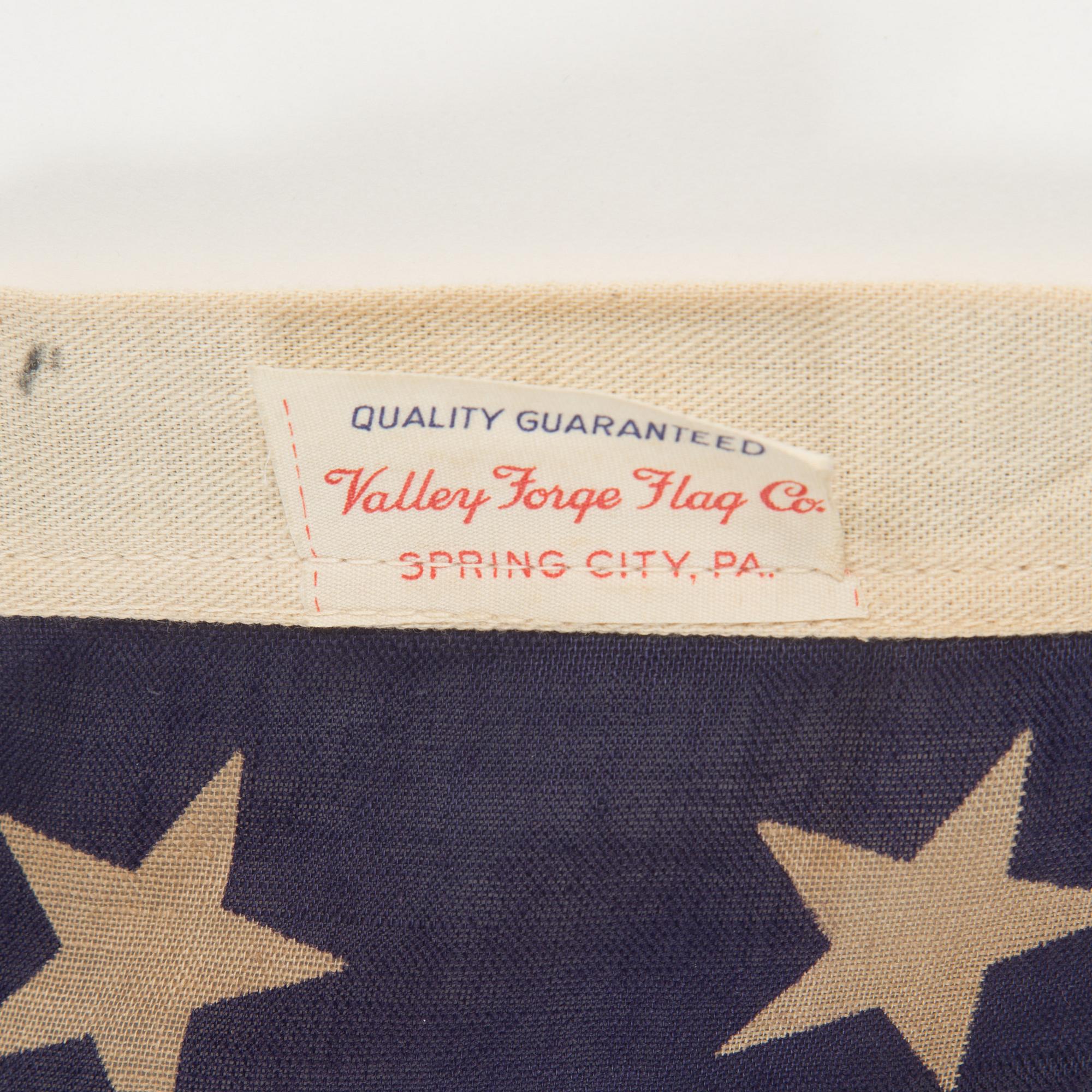 An American flag from Valley Forge Flag Co, Spring City PA, 1940's/50's.