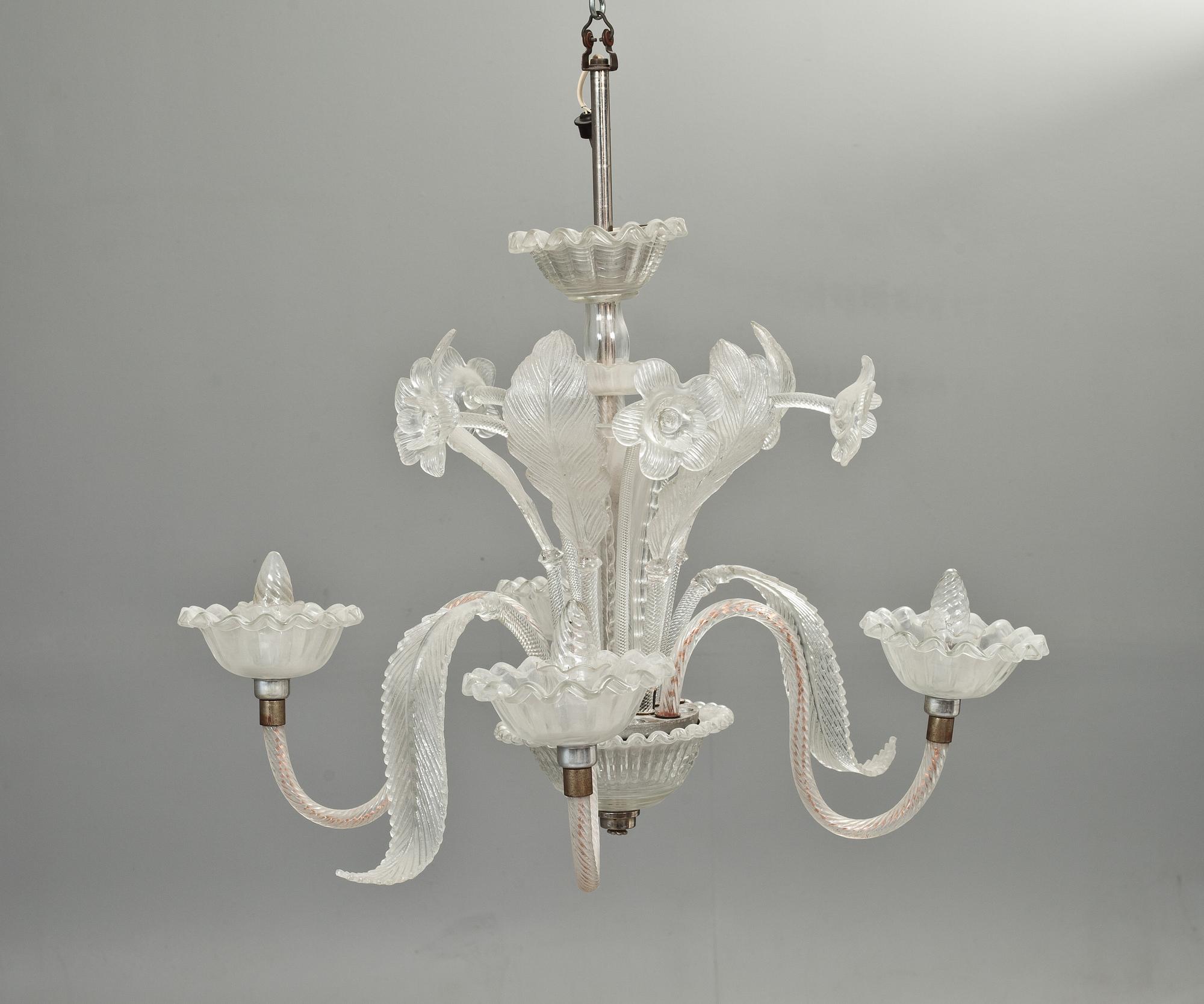 TAKLAMPA, "Venetiansk stil", Orrefors, 1900-talets andra hälft.