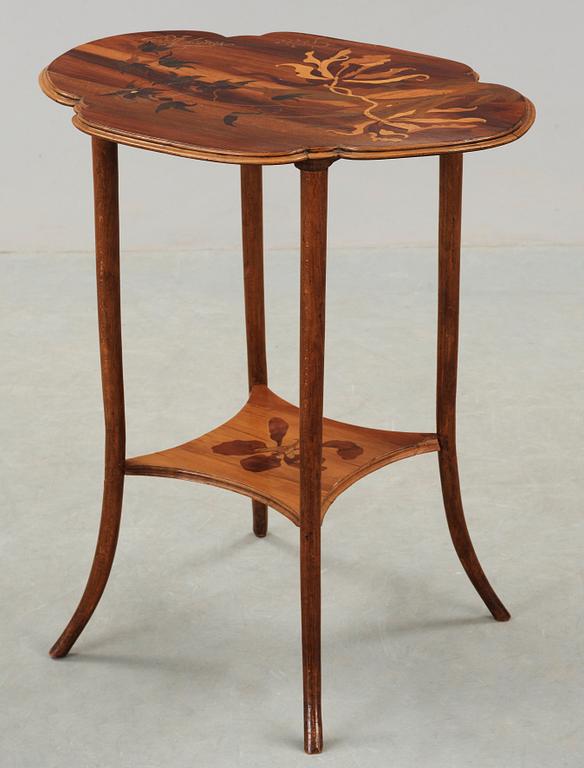 An Emile Gallé Art Nouveau mahogany table with floral inlays, Nancy, France ca 1900.