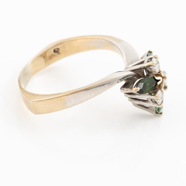Ring, 18K white gold set with brilliant-cut diamonds and tourmalines.