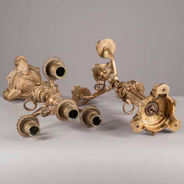 KANDELABRAR, ett par, mässing, 1800-tal.