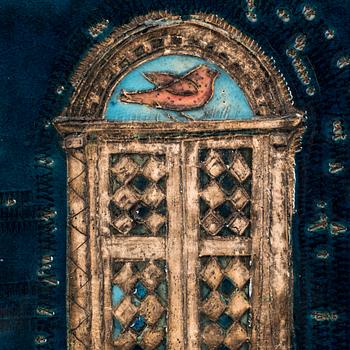 A Rut Bryk glazed stoneware wall relief 'Venetian palace' for Arabia, Finland 1953.