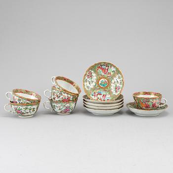 Six famille rose canton cups with saucers, Qing dynasty, late 19th century.