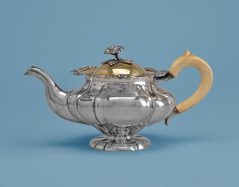 A TEAPOT, 84 silver, bone. Ivan Gubkin Moskow 1846.                         (purveyor of the court since 1855 ).