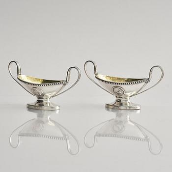 A Swedish pair of 18th century parcel-gilt silver salt-cellars, marks of Petter Eneroth, Stockholm 1785.