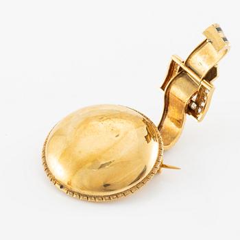 Brooch 18K gold with enamel and old-cut diamonds.