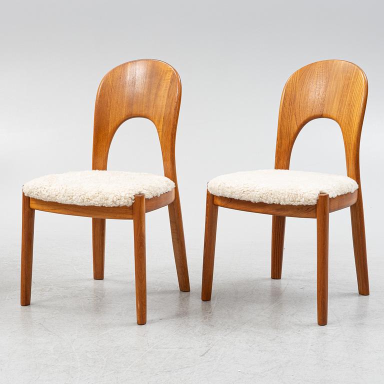 Niels Koefoed, six teak dining chairs upholstered in sheepskin, Denmark, 1960's.