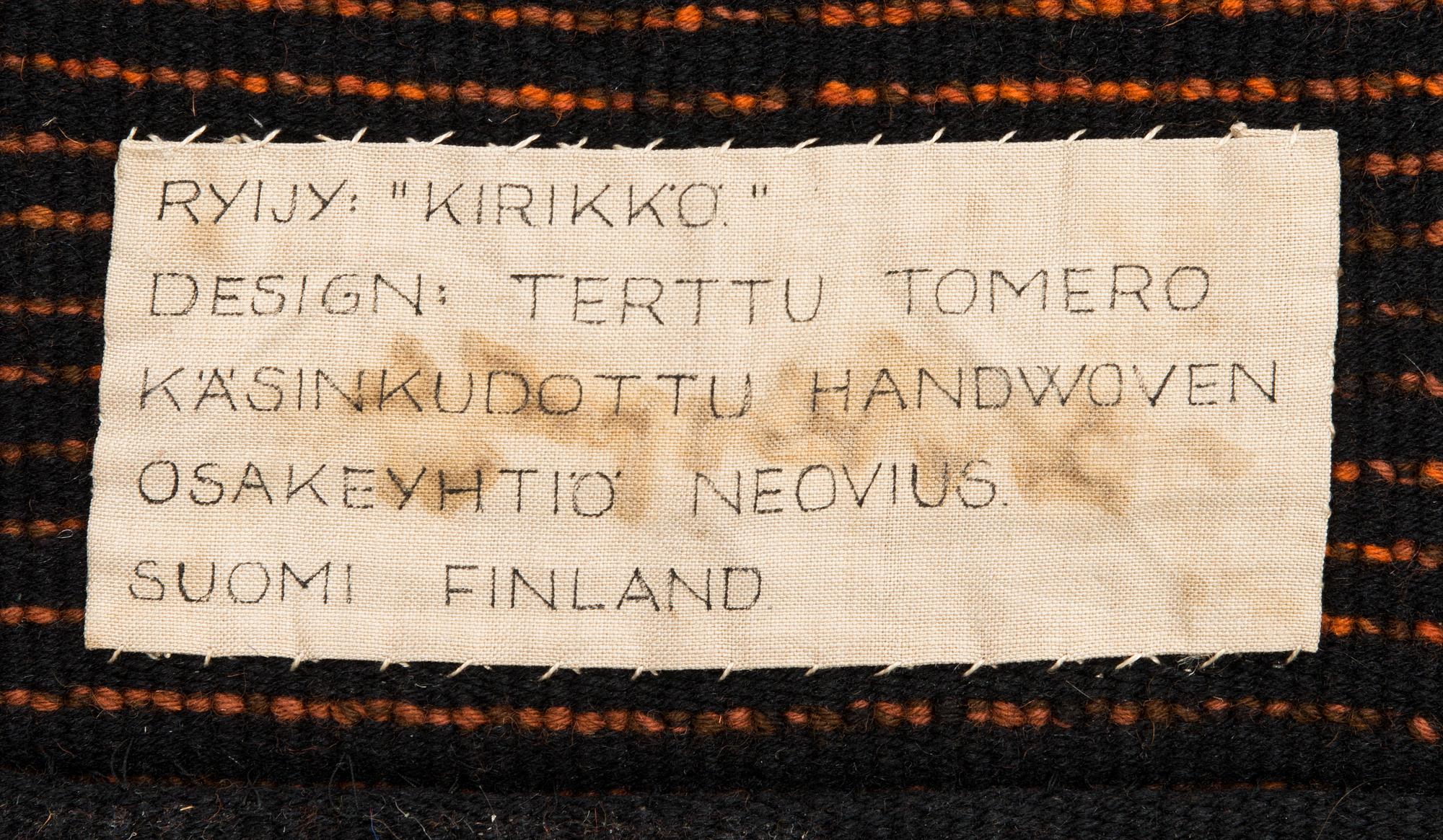Terttu Tomero, rya, modell för Neovius. 1960-tal. Ca 204x122 cm.