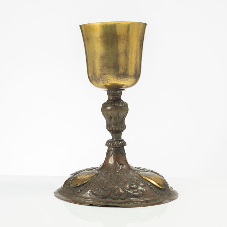 A silvered and gilt copper chalice, presumably German, first part 18th century.