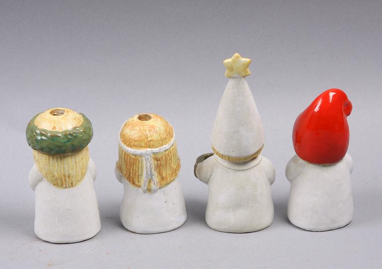 FIGURINER, 4 st. Stengods. Lisa Larson, Gustavsberg. "Advent" formgivna 1978.