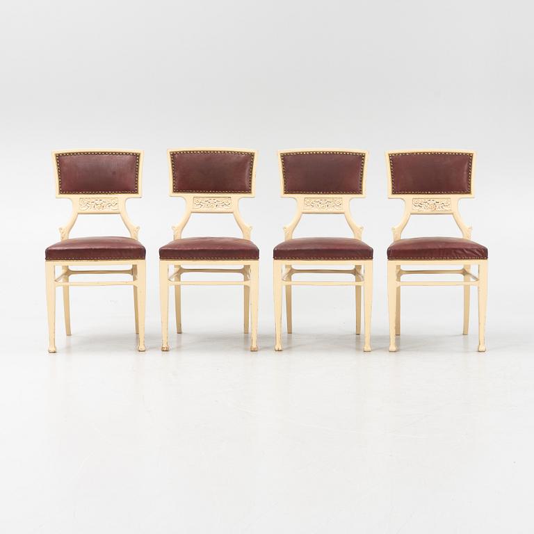 Ferdinand Boberg, a set of four Art Nouveau chairs, Sweden, circa 1900.