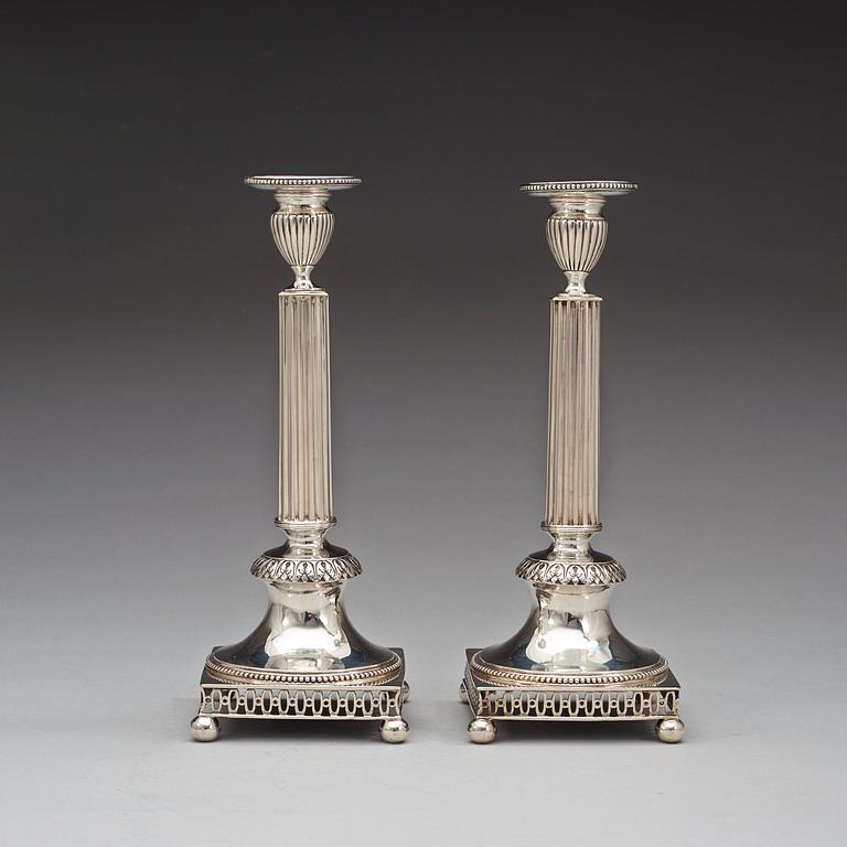 A pair of Swedish 18th century silver candlesticks, marks of Mikael Nyberg, Stockholm 1795.