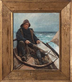 Oscar Björck, En fiskare i sin båt till sjöss.