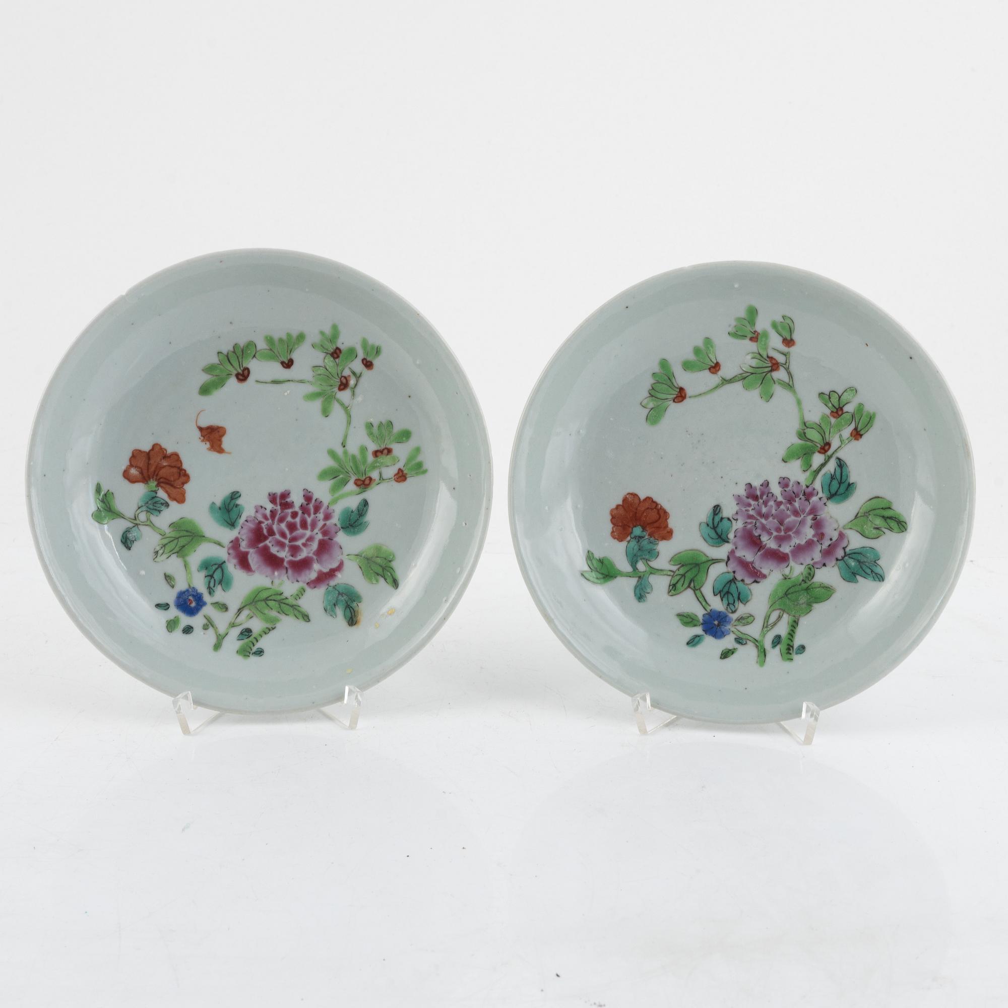 Tallrikar, sex stycken, porslin. Qingdynastin, 1800-tal.