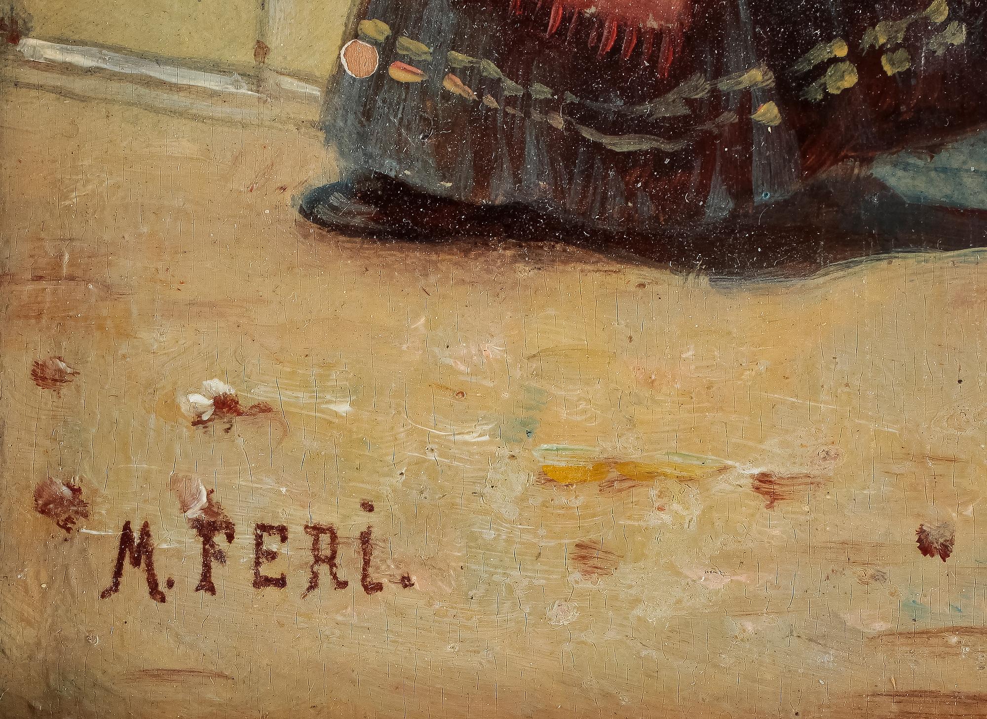 OKÄND KONSTNÄR, olja på pannå, sign M Feri, 1900-tal.