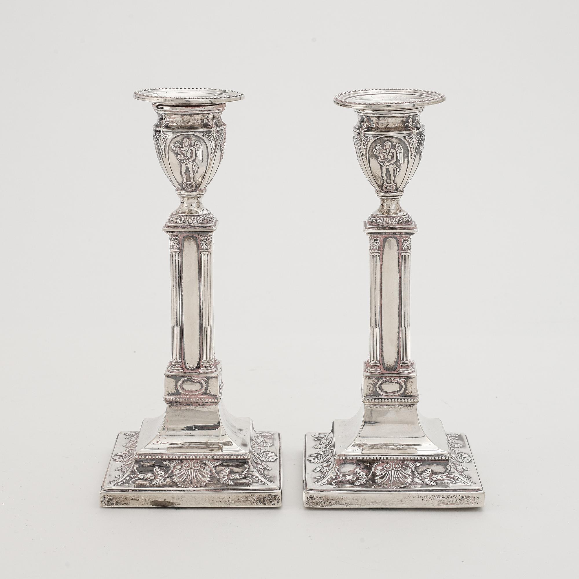 Ljusstakar, ett par, silver, edwardianska, London, 1904. Troligen Thomas Bradbury & Sons (Turner Bradbury).