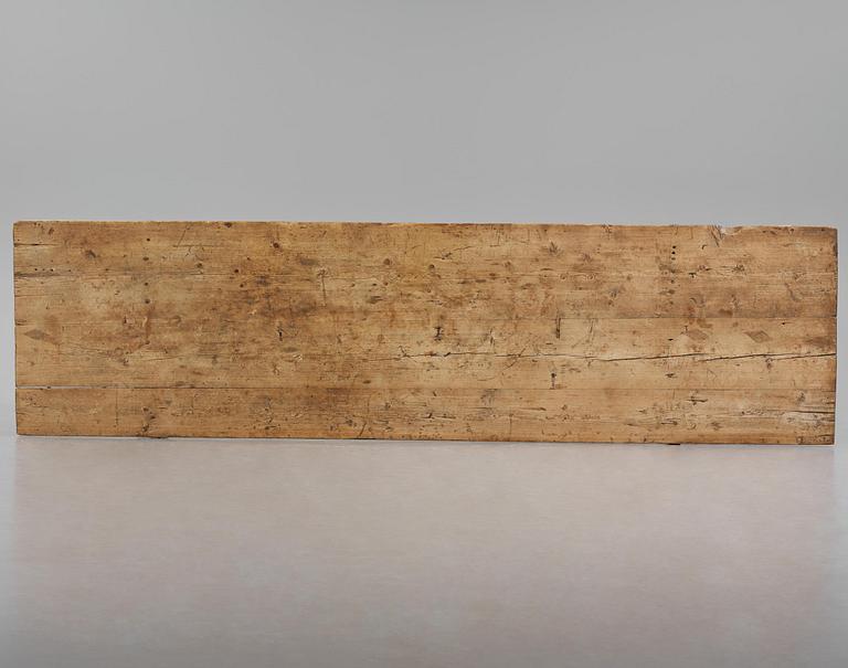 A pine trestle table, 20th century incorporating older elements.