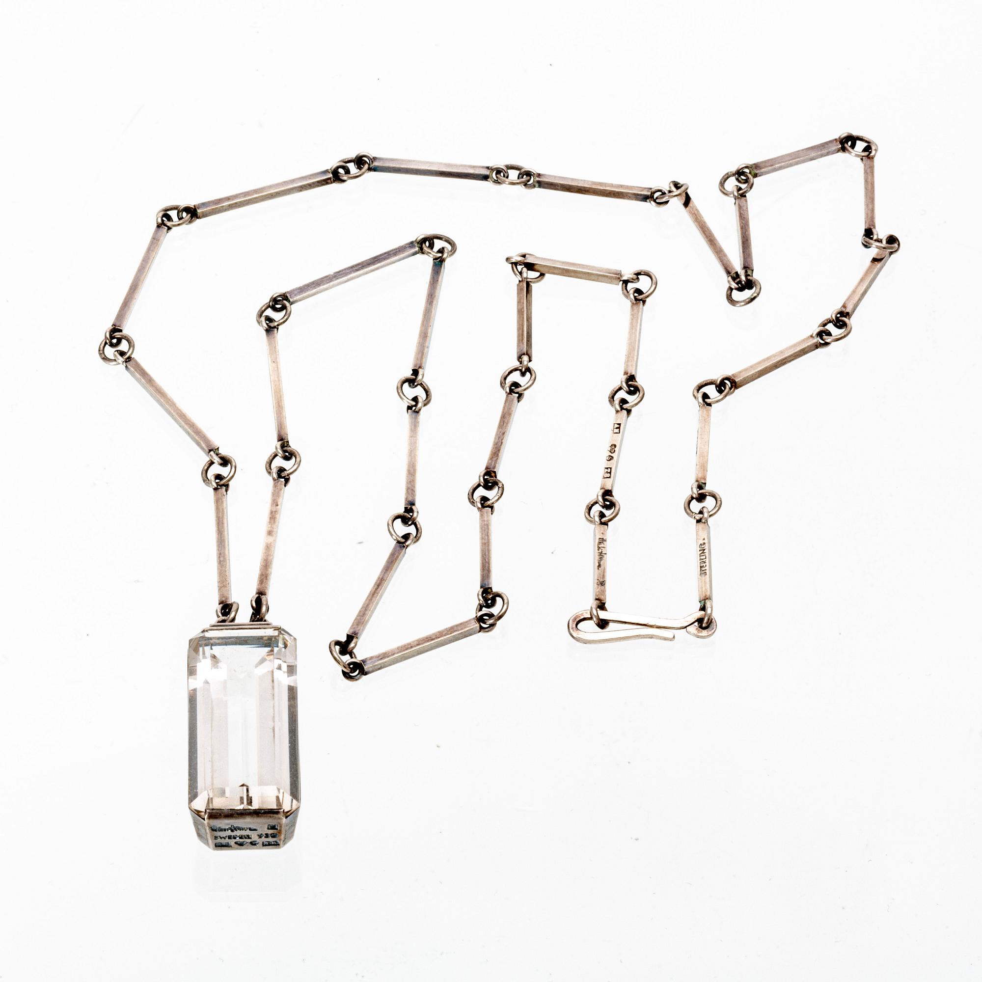 Wiwen Nilsson, halsband, sterling silver och bergkristall, Lund 1945.