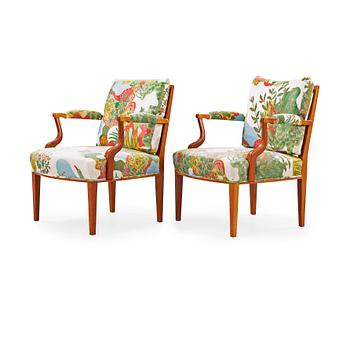 465. A pair of Josef Frank mahogany and rattan armchairs, Svenskt Tenn, model 969.
