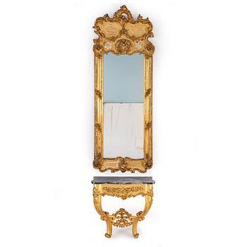 A late 19th century mirror and console table.
