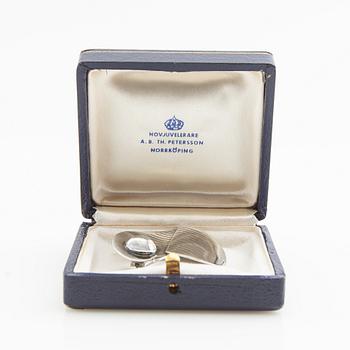 Brooch, sterling silver with rock crystal, Atelier Waldermar Jonsson, Skara, 1954.