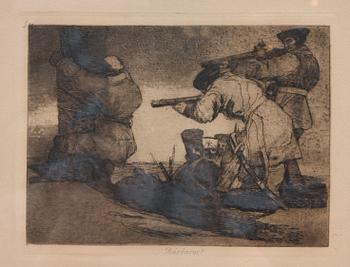 FRANCISCO GOYA Y LUCIENTES "Bárbaros!", ur "Los Desastres de la Guerra". (Krigets fasor). Etsning.