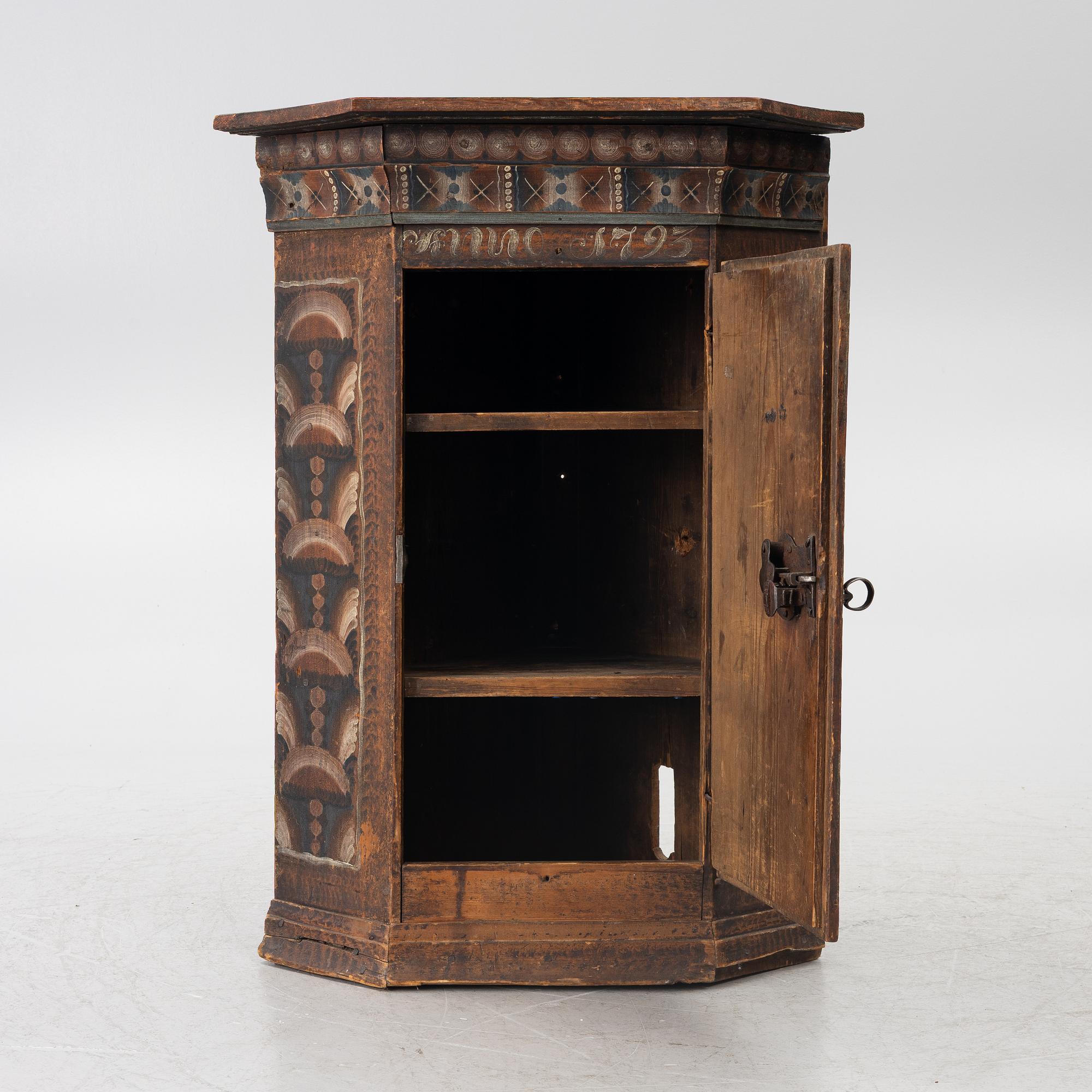 Corner cabinet, folk art, dated 1795.