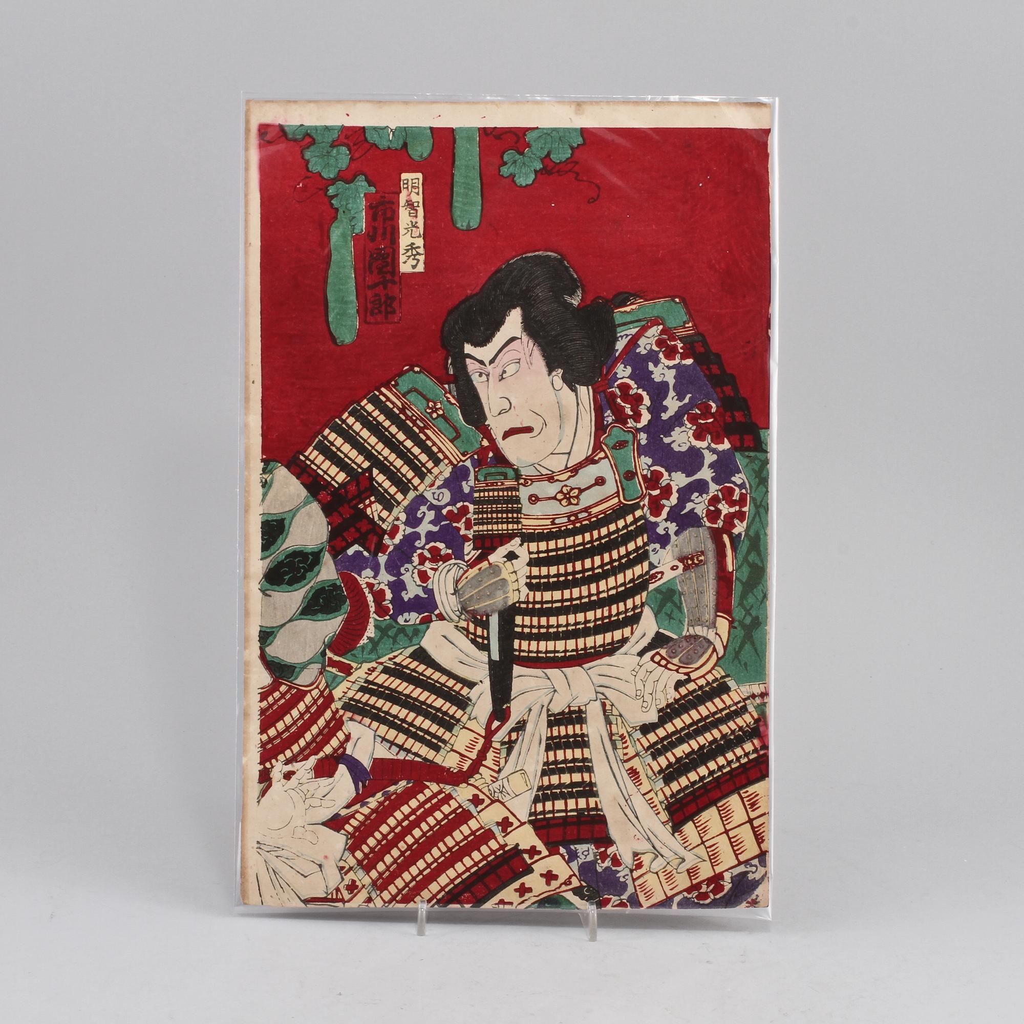 TRÄSNITT, 4 st, b la troligen Kunisada III, Japan, 1800/1900-tal.
