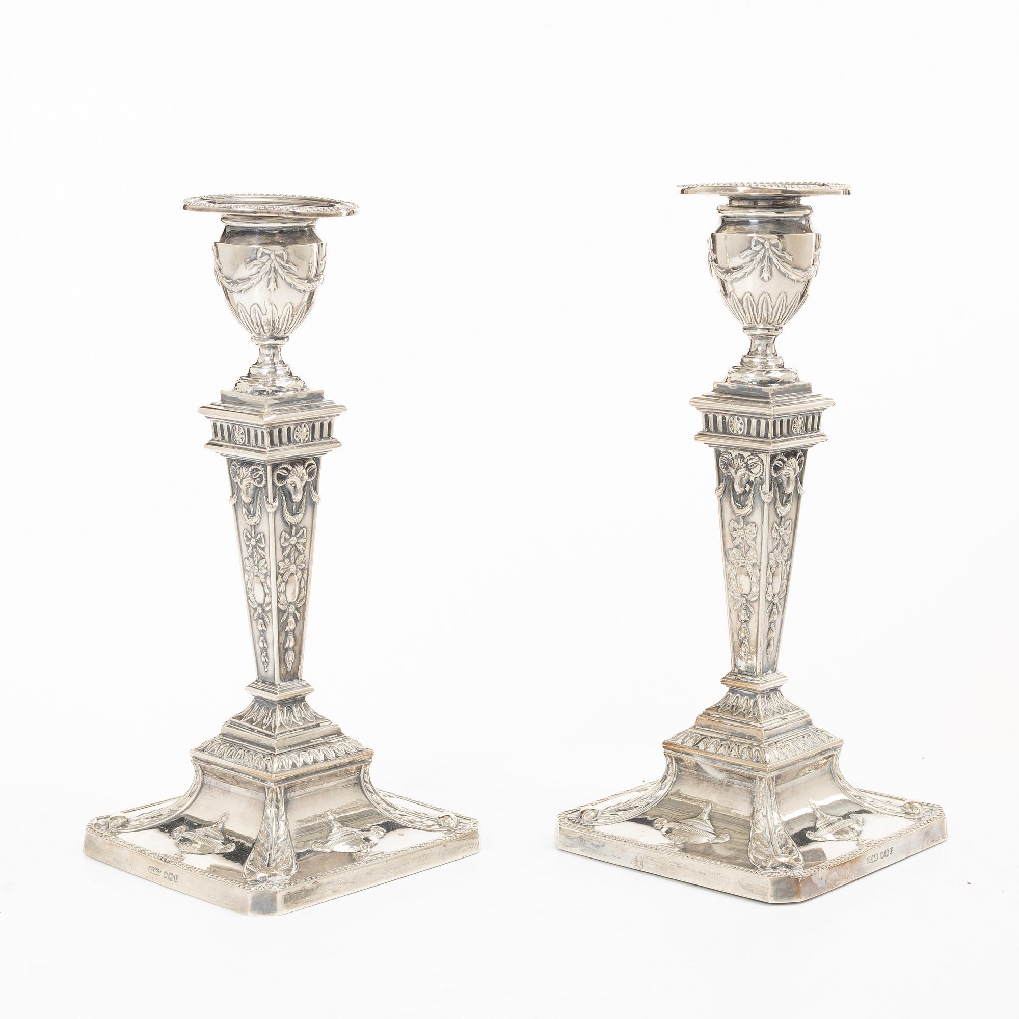 James Dixon & Sons, a pair of silver candlesticks, Sheffield, England, 1962.