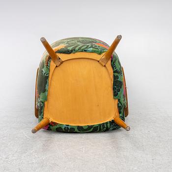 Armchair with footstool, 1950s/60s. Fabric "Tutti Frutti" Sven Fristed, Borås Wäfveri.