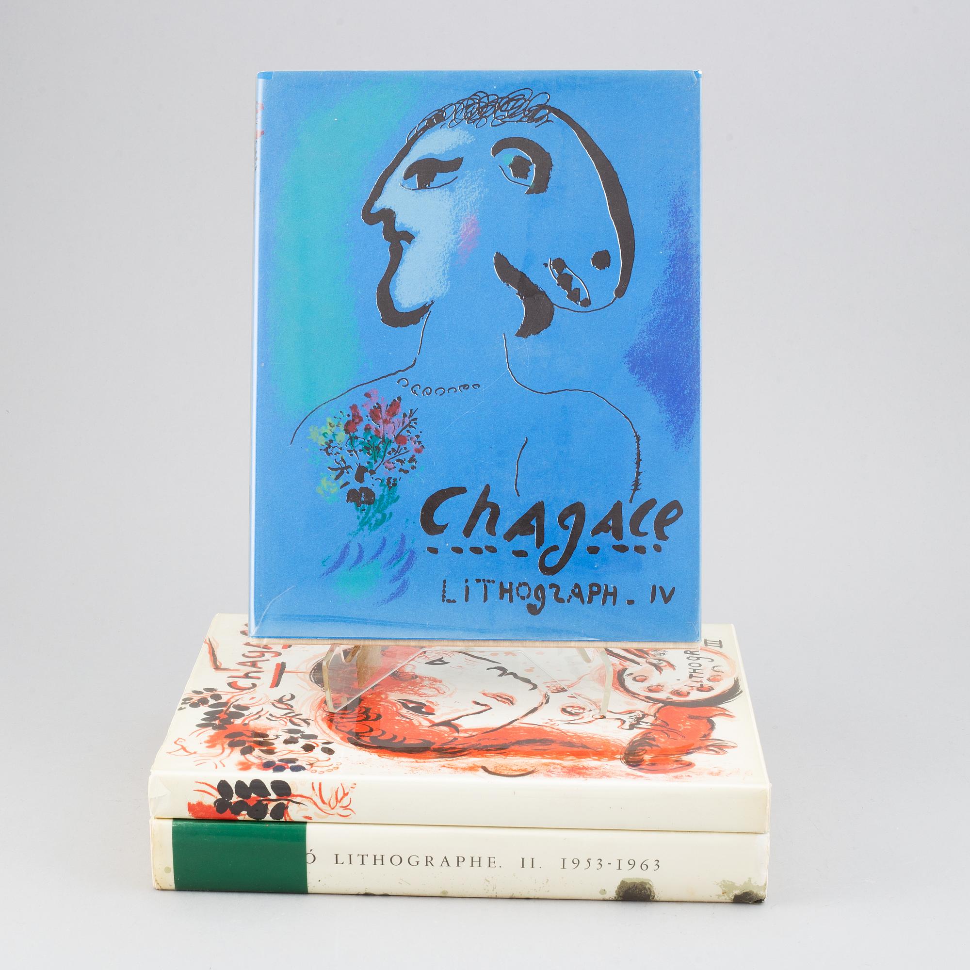 Three artbooks, Marc Chagall lithograph III-IV and Miro Lithograph II, published by André Sauret/Maeght.