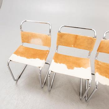 A set of four Italian chrome and cow skin later part of the 20th century.