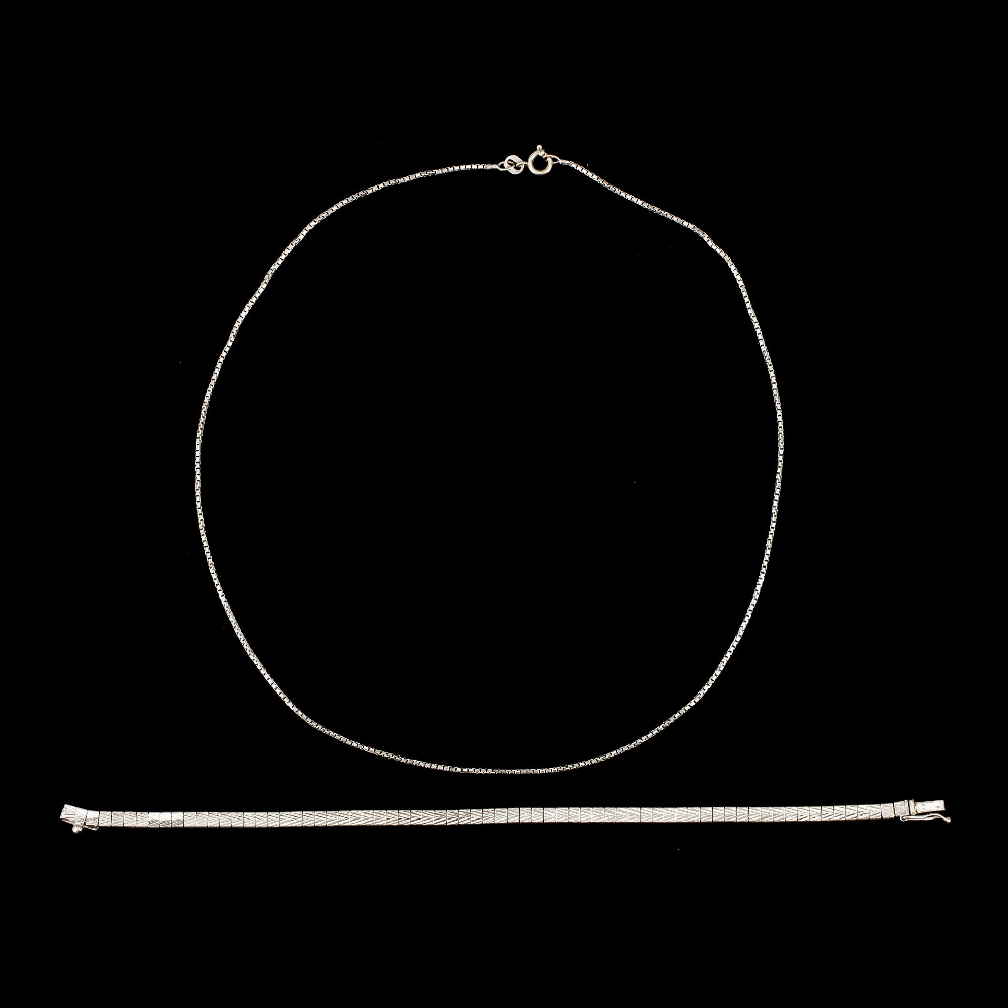 ARMLÄNK SAMT HALSKEDJA, vitguld 18K, bla Balestra. Tot ca 14 gram.