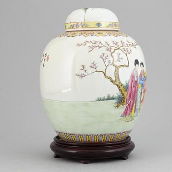 A famille rose jar with cover, China, Republic style, 20th Century.