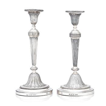 170. A pair of Swedish Gustavian silver candlesticks, marks of Mikael Nyberg, Stockholm 1790 and 1791.