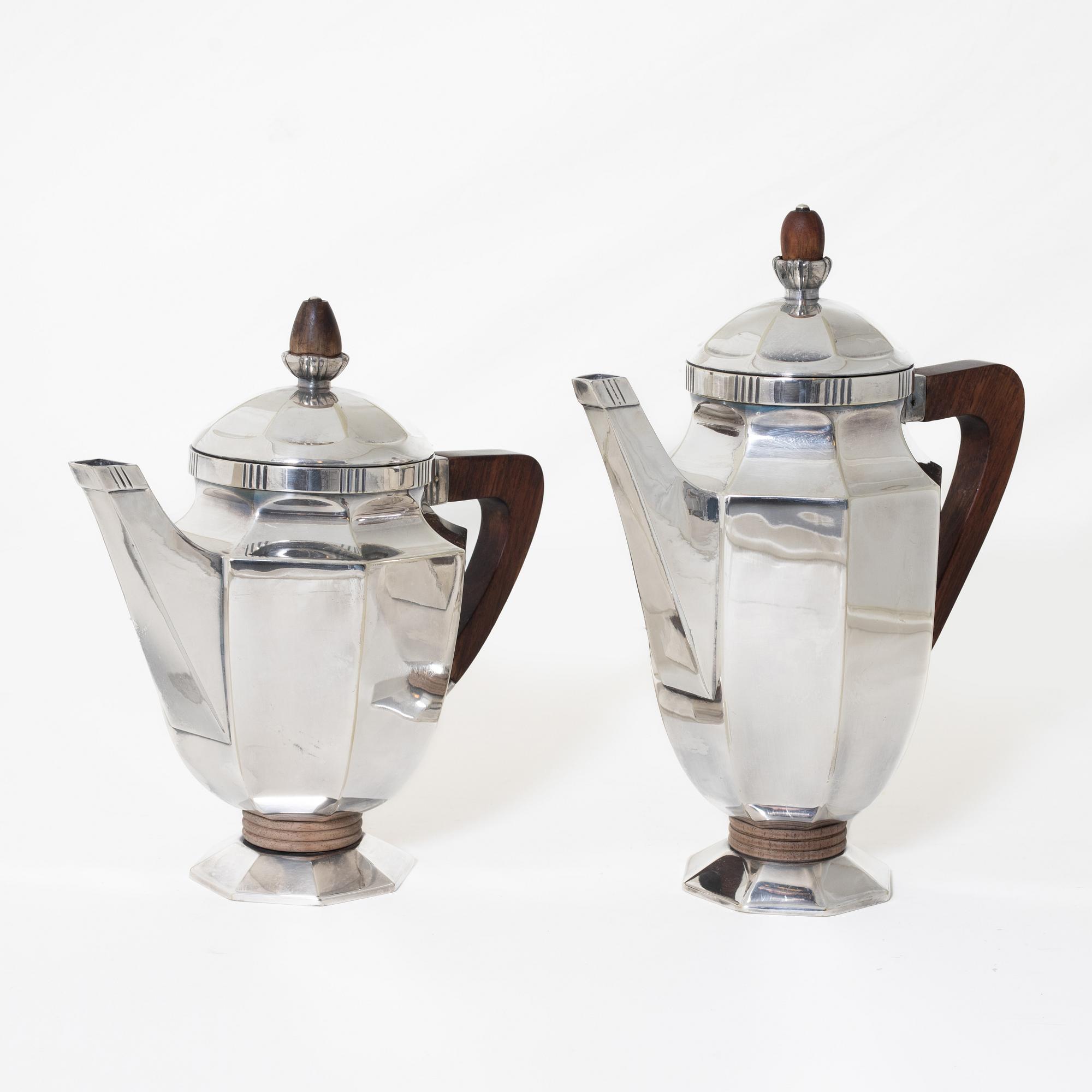 Kaffeservis, 5 delar, nysilver, Christofle Orfèvrerie Gallia, Paris, Frankrike, 1930-tal.