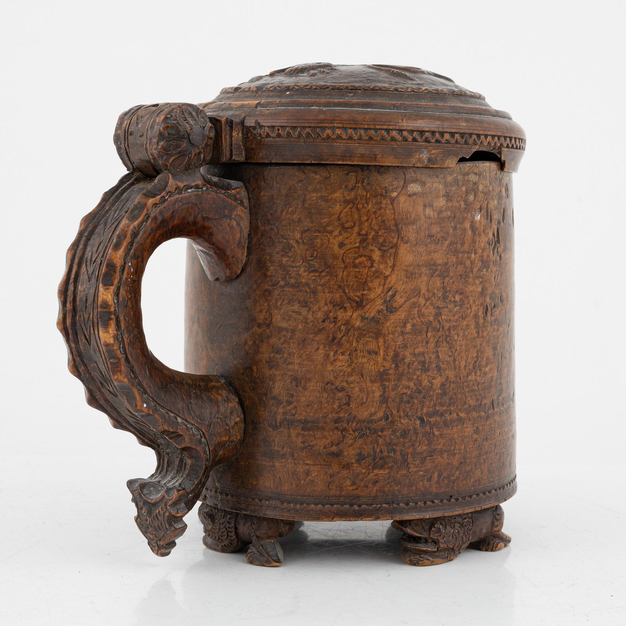 A birch tankard, Norway from around the year 1800.