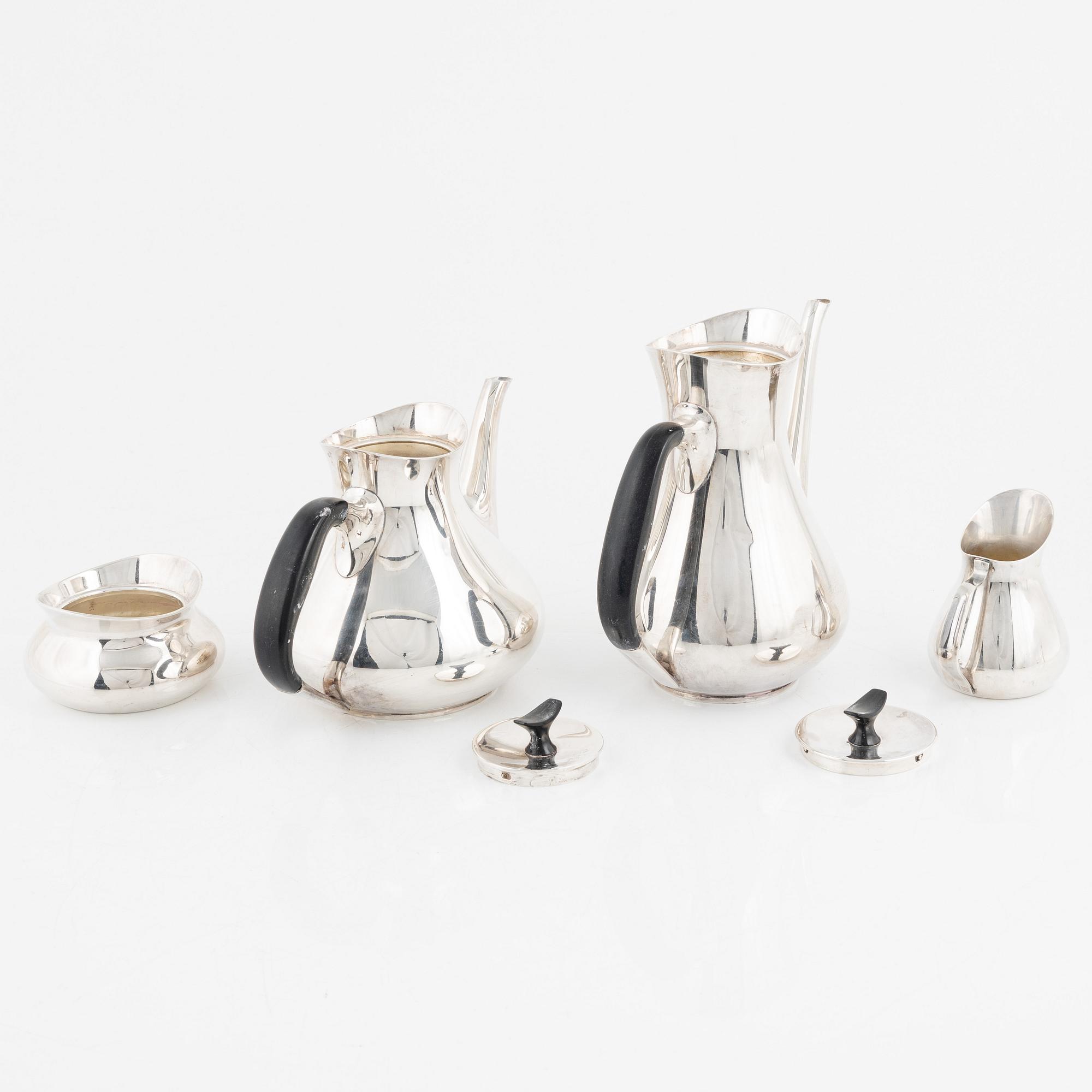 Hans Bunde, kaffe- och teservis, nysilver, 4 delar, Cohr, Danmark 1950-tal.