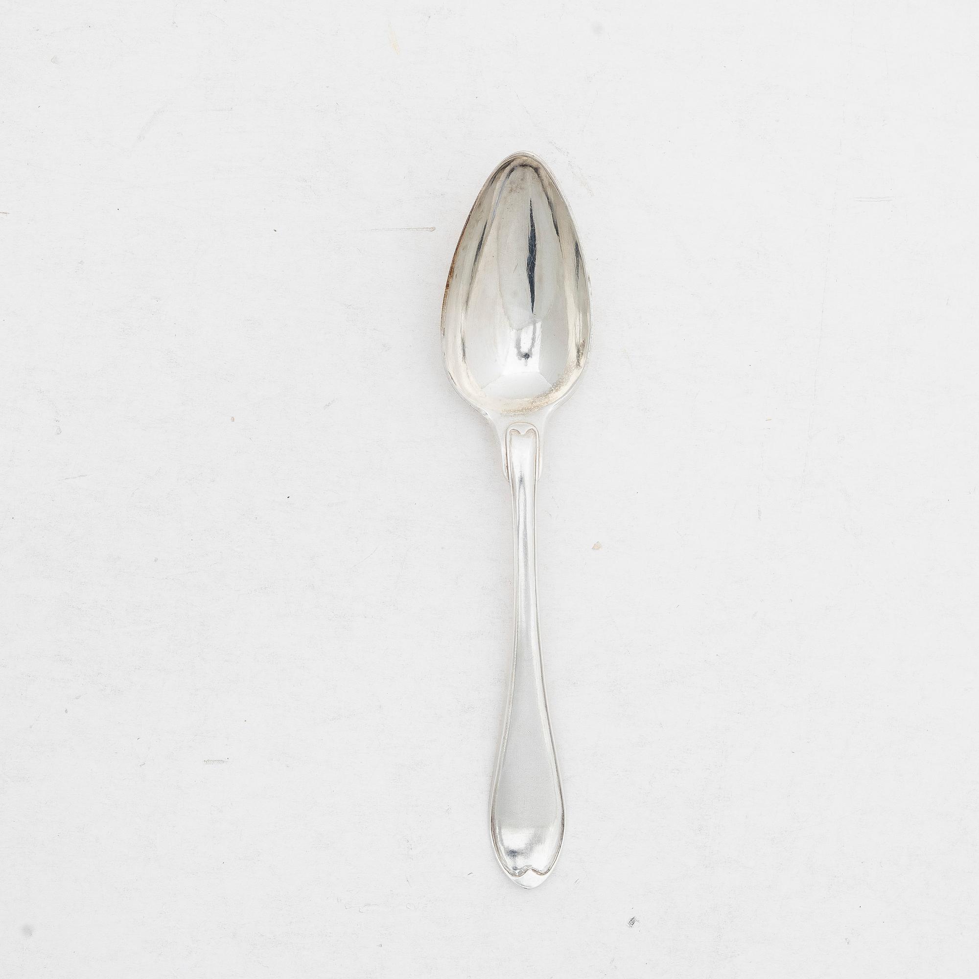 Twelve Swedish silver spoons, mark of Petter Adolf Sjöberg, Stockholm, 1819–1820.