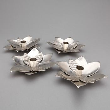 LJUSSTAKAR, 4 st, tenn, "Lotus" Björn Trägårdh, Firma Svenskt Tenn Stockholm 2008.
