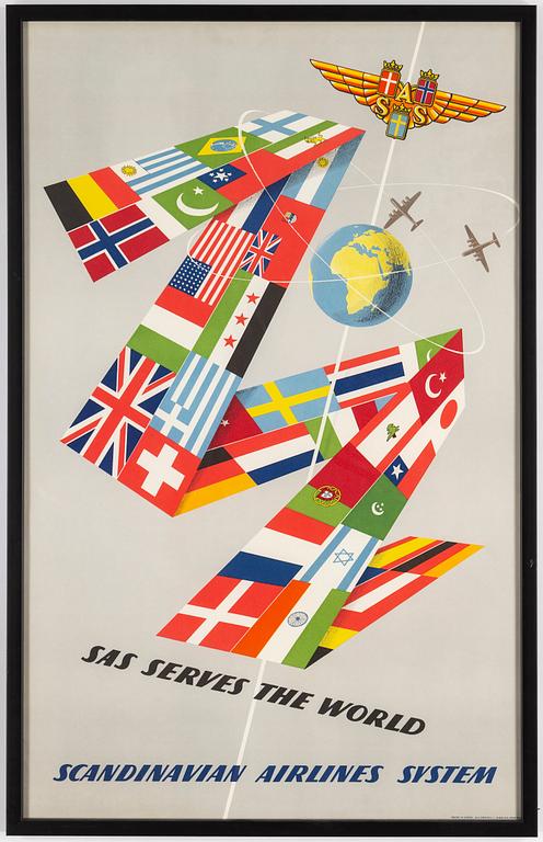 OLLE SVENSSON, a Scandinavian Airlines System (SAS) vintage travel poster, 1952.