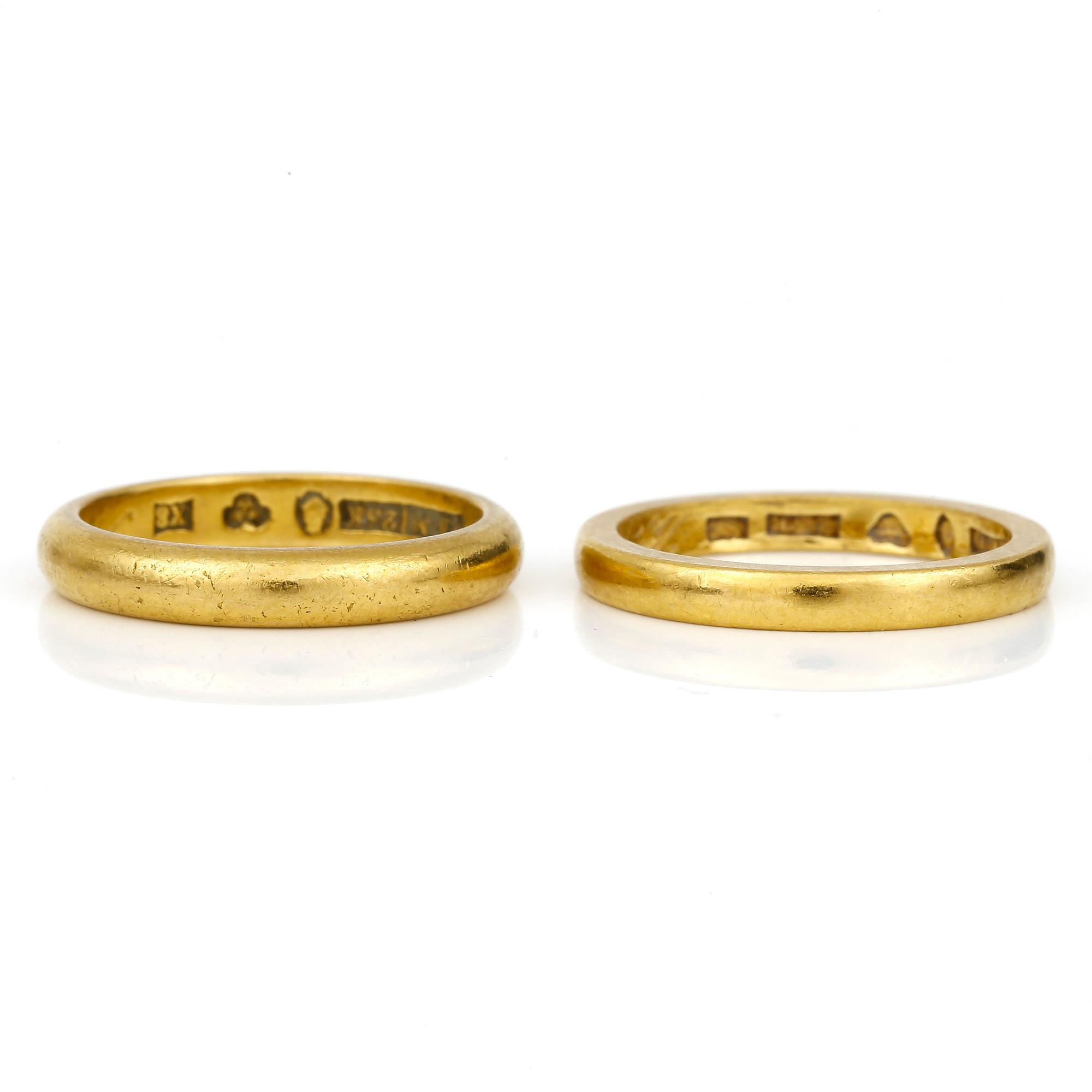 RINGAR, 2 st, 23K guld, Sverige, 1900-talets första hälft.