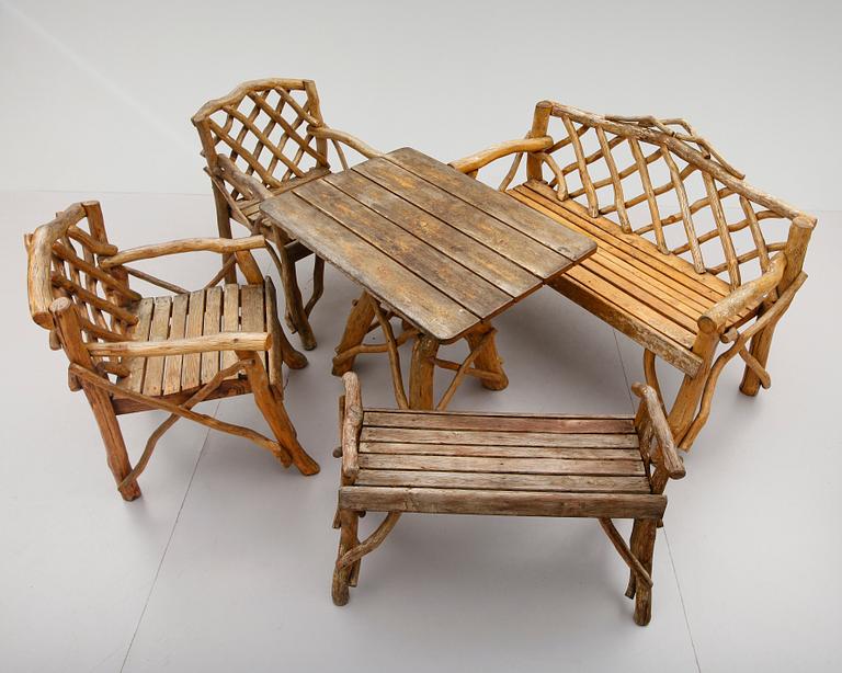 TRÄDGÅRDSMÖBEL, 5 delar, 1900-talets mitt.