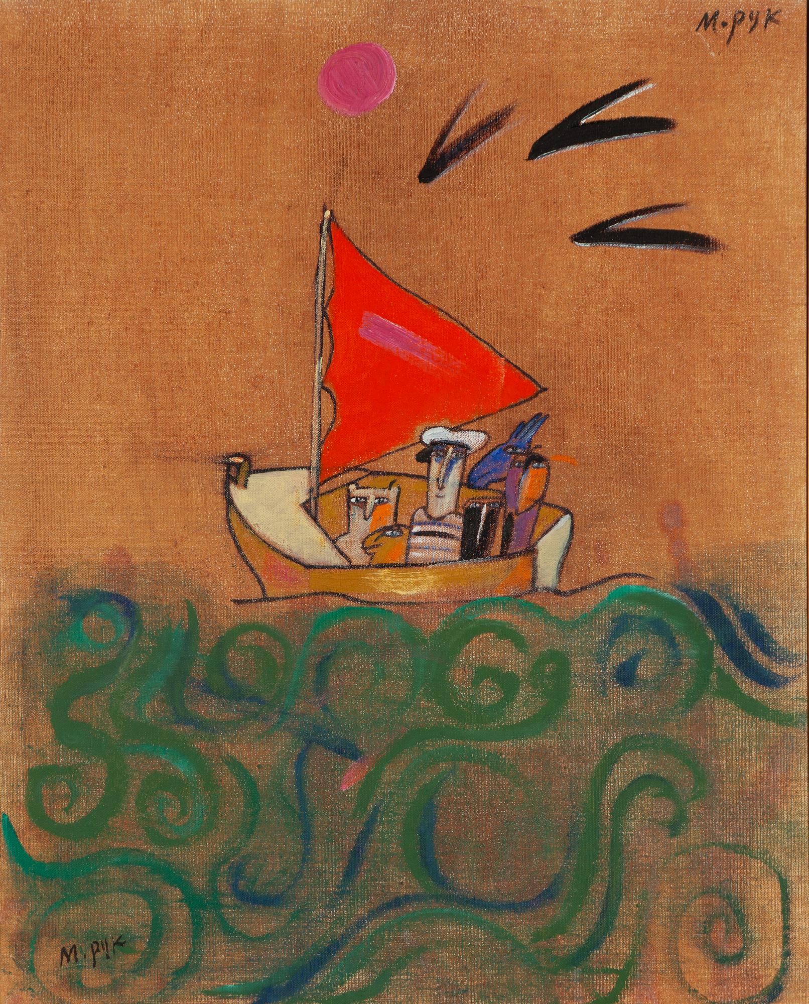 Madeleine Pyk, Sailing boat on a choppy sea.