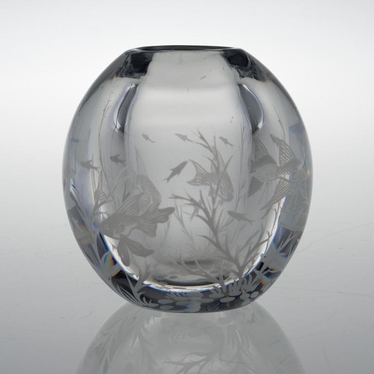 EDWARD HALD, VASE, glass, signed Orrefors Graal Nr 1550 Edward Hald.