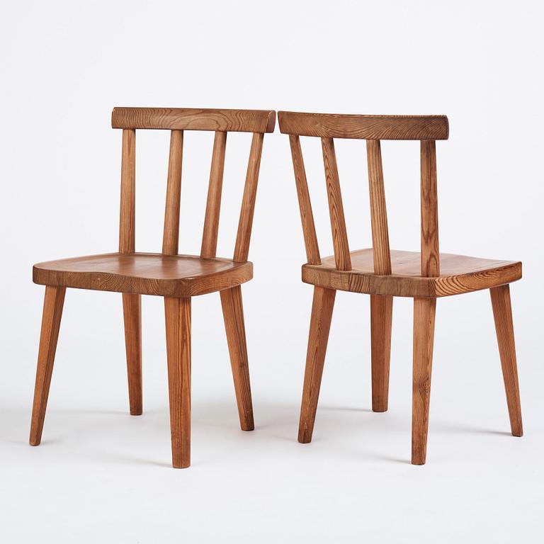 Axel Einar Hjorth, a set of four "Utö" stained pine chairs, Nordiska Kompaniet 1930s.