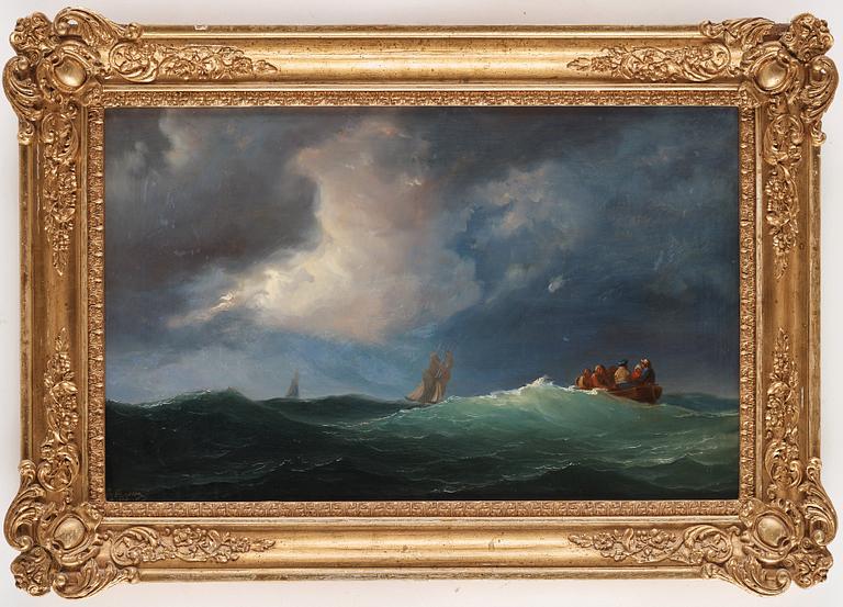 Marcus Larsson, Figures in a boat at a stormy sea.