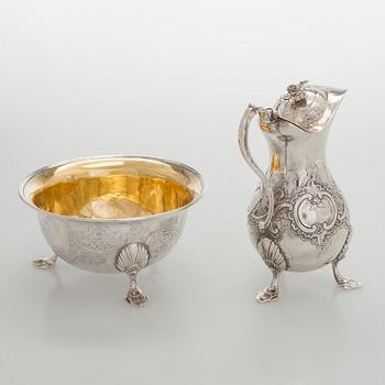 Kaffe- och teservis, 4 delar, silver, rokoko, Portugal, 1780-tal, olika silversmeder.