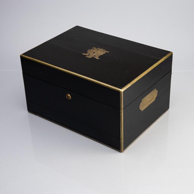 An Antique travellingbox/dressing case, marks of  Fitzmaurice West, London 1870.