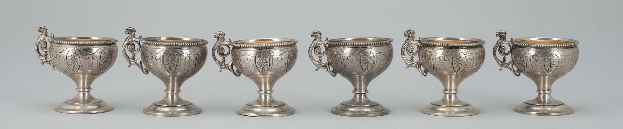 PUNSCHBÄGARE, 6 st, silver, Österike-Ungern 1866-1922. Tot. vikt ca 313 g.